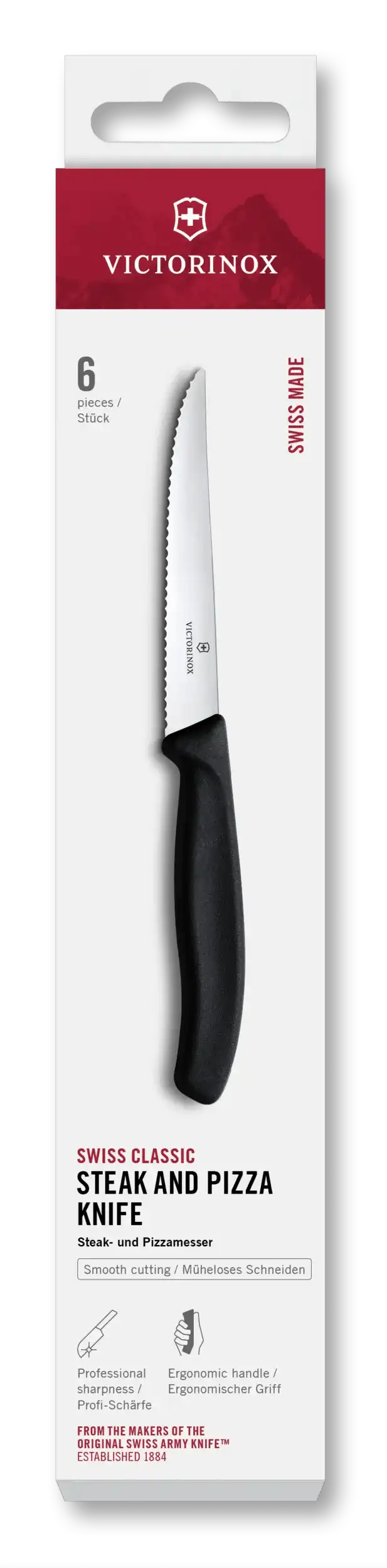 Swiss Classic Steak and Pizza Knife Set, 6 Pieces, 4 in